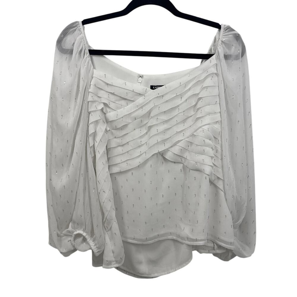 Just in 💫| Express Sheer Ruffle Gold Accent Top sz XL - Picture 2 of 6